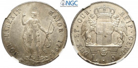 Genova, Repubblica, 8 Lire 1796, Ag mm 40 buon SPL, in Slab NGC AU58