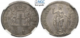 Genova, Repubblica, Lira 1795, Ag mm 23 bellissima patina e buon SPL, in Slab NGC AU58 (Best Grade of NGC)
