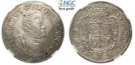 Milano, Filippo II (King of Spain), Scudo d'argento 1592, Rara Dav-8313 Ag mm 41 conservazione eccezionale, in slab NGC MS63 (Best Grade of NGC)