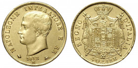 Milano, Napoleone I Re d'Italia, 40 Lire 1812 puntali sagomati, Au mm 26 conservazione ottima e inusuale. Migliore di SPL