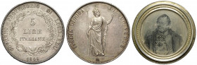 Milano, Governo Provvisorio, 5 Lire 1848 trasformato in scatola portamessaggi con chiusura a vite, finissimo lavoro di tornitura, all'interno lastra f...