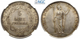 Milano, Governo Provvisorio, 5 Lire 1848, Ag mm 37, magnifico esemplare per conservazione e patina, in slab NGC MS63