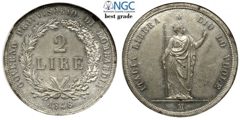 Milano, Governo Provvisorio, 2 Lire 1848 progetto, RRR Pag-522 St mm 28 g 7,39, ...