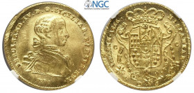 Napoli, Ferdinando IV di Borbone, Oncia napoletana da 6 Ducati 1766, Au mm 26,5 moneta di qualità straordinaria, FDC assoluto tanto che il grado NGC a...