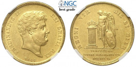 Napoli, Ferdinando II di Borbone, Quintupla da 15 Ducati 1844, RR Au mm 29,5 ottima conservazione per millesimo e tipologia, in slab NGC MS60 (Best Gr...