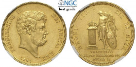 Napoli, Ferdinando II di Borbone, Quintupla da 15 Ducati 1845, RR Au mm 29,5 alta conservazione per millesimo e tipologia, in slab NGC MS62 (Best Grad...