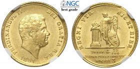 Napoli, Ferdinando II di Borbone, Oncetta da 3 Ducati 1851, Rara Au mm 18,5 di alta conservazione inusuale per la tipologia, in slab NGC MS63 (Best Gr...