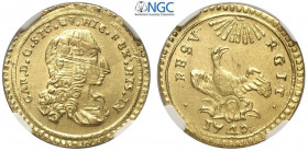 Palermo, Carlo di Borbone, Oncia d'oro 1742, Au mm 22 alta conservazione, in Slab NGC MS63