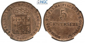 Parma, Maria Luigia d'Austria, 5 Centesimi 1830, Cu mm 27,2 in Slab NGC MS63 RB (secondo Best Grade of NGC)