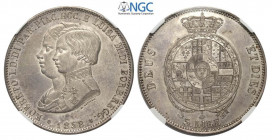 Parma, Roberto I di Borbone, 5 Lire 1858, Rara Ag mm 37,5 ottimo esemplare, in Slab NGC MS62
