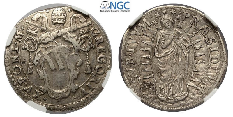 Roma, Gregorio XV (1621-1623), Testone, Mun-14 Ag mm 29 g 9,39 in Slab NGC XF45