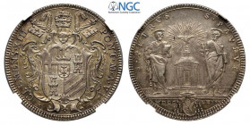 Roma, Clemente XIII, Testone 1763 anno VI, Ag mm 31 bella patina su altissima conservazione, in Slab NGC MS64 (secondo Best Grade of NGC)