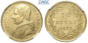 Roma, Gregorio XVI, 10 Scudi 1837 anno VII, Rara Au mm 28 in Slab NGC MS61