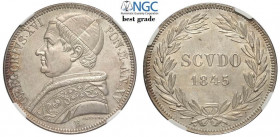 Roma, Gregorio XVI, Scudo 1845 anno XV, non comune, Ag mm 38 ottima conservazione, in slab NGC MS63 (Best Grade of NGC)