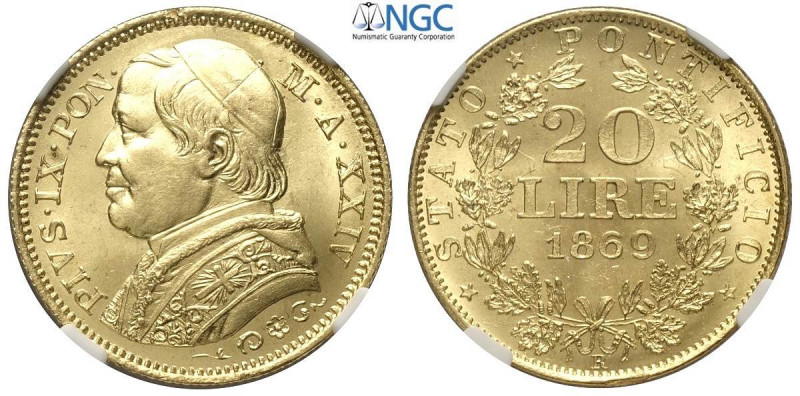 Roma, Pio IX, 20 Lire 1869 anno XXIV, Au mm 22 conservazione eccezionale come ap...
