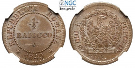 Roma, Seconda Repubblica Romana, Mezzo Baiocco 1849, Cu mm 24 conservazione eccezionale, in Slab NGC MS65 BN (Best Grade of NGC)
