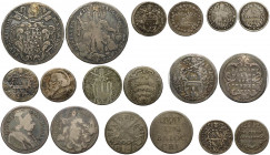 Stato Pontificio, Giulio 1702 (traccia di appiccagnolo), Grosso 1737, Grosso anno V (1730-1740), 1/5 Scudo 1755, 1/2 Scudo 1775 (foro otturato), Gross...