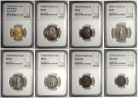 Vaticano, Pio XI, Serie 1930 (9) con oro tutta in Slab NGC: 100 Lire UNC-rev cleaned, 10 Lire MS65, 5 Lire MS64, 2 Lire MS67, 1 Lira MS66+, 50 Centesi...
