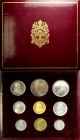 Vaticano, Giovanni XXIII, Serie 1959 (9) con oro nel raro box cardinalizio color porpora, FDC