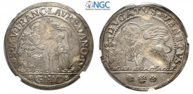 Venezia, Francesco Loredan (1752-1762), Ducato sigle GAC, Ag mm 39 tondello con carenze ma esemplare di qualità eccezionale, in slab NGC MS65