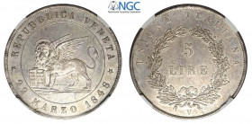 Venezia, Governo Provvisorio, 5 Lire 1848 22 Marzo, Ag mm 37 alta conservazione, in Slab NGC MS64