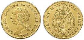 Savoia, Carlo Emanuele III, Mezza Doppia nuova 1756, Rara Au mm 22 ottimo esemplare, migliore di SPL