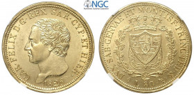 Savoia, Carlo Felice, 80 Lire 1826 Torino, Au mm 33 conservazione inusuale per questo nominale, SPL-FDC, in Slab NGC MS61