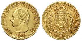 Savoia, Carlo Felice, 80 Lire 1826 Torino, Au mm 33 colpetti al bordo, BB