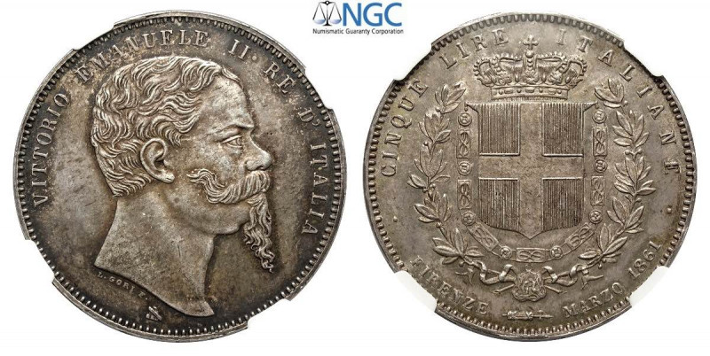 Regno d'Italia, Vittorio Emanuele II, 5 Lire 1861 Firenze, RR Ag mm 37 ottima co...