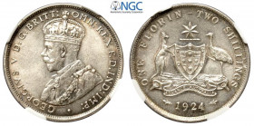 Australia, George V, Florin 2 Shillings 1924 (M&S), Ag mm 28.5 in Slab NGC MS64