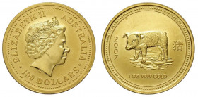 Australia, Elizabeth II, 100 Dollars 2007, KM-1906 Au mm 32.1 (1 OZ), lieve colpetto, FDC