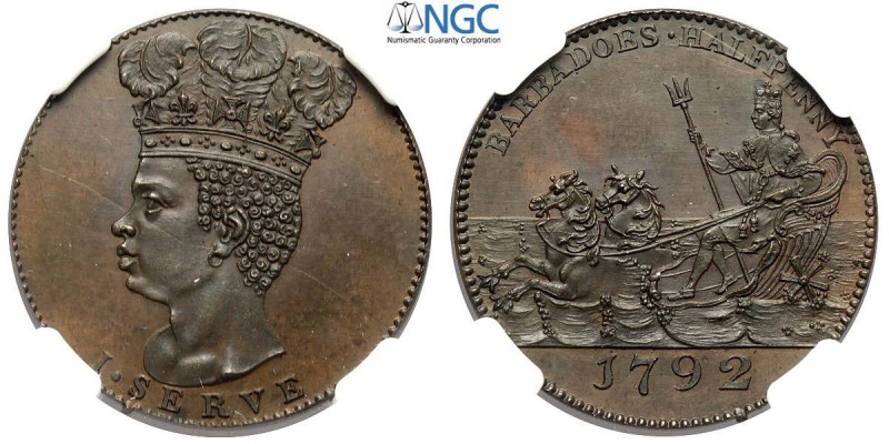 Barbados, Commonwealth, 1/2 Penny 1792 Copper Restrike, KM-Tn9 Cu mm 26 in Slab ...