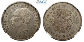 Cambodia, Norodom I, 4 Francs 1860, Lec-81-2 Ag mm 35 in Slab NGC AU58