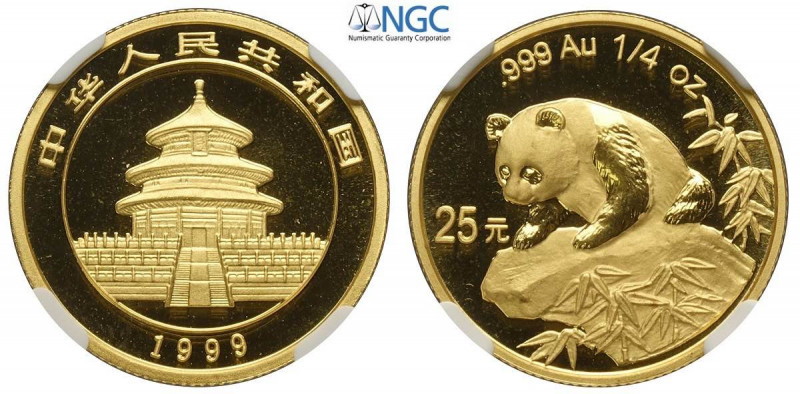 China, People's Republic, 25 Yuan Panda 1999 Large date serif 1, KM-1219 Au mm 2...