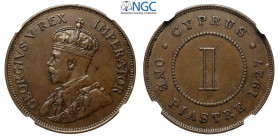Cyprus, George V, Piastre 1927, Cu mm 32 in Slab NGC AU55 BN