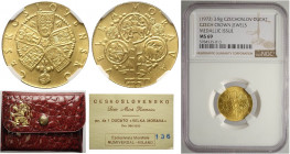 Czechoslovakia, Socialist Republic, Gold Ducat nd (1972) Great Moravia, Kremnitz, Au mm 20 with original box and certificate number 136, in Slab NGC M...