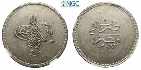 Egypt, Abdul Aziz (1861-1876), 20 Qirsh AH1277//2, KM-260 Ag mm 37 in Slab NGC AU55