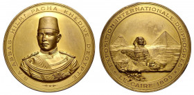 Egypt, medal for the international exhibition of progress Cairo 1895, opus Johnson, RRR Br golded mm 67 g 149,90 colpi al bordo altrimenti SPL