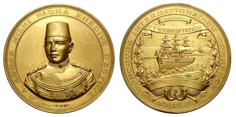 Egypt, medal for the international trade competition Suez, opus Johnson, Br gold...