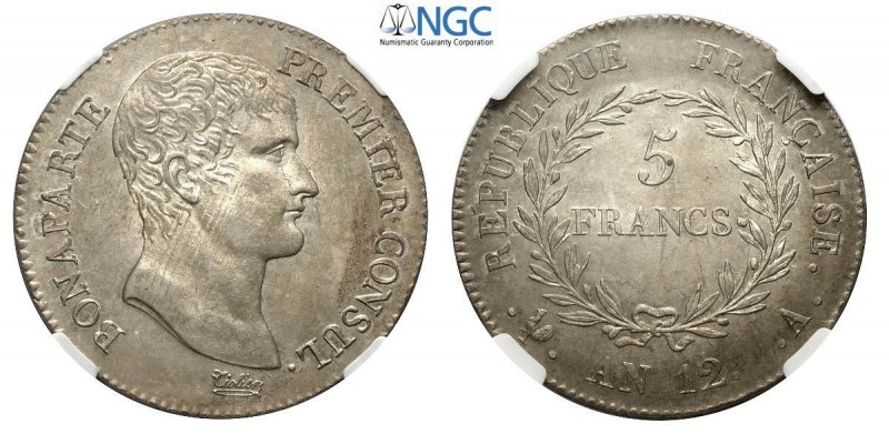 France, Napoleon I First Consul (1799-1804), 5 Francs AN12-A Paris, Ag mm 37 ese...