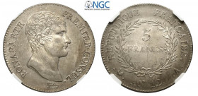 France, Napoleon I First Consul (1799-1804), 5 Francs AN12-A Paris, Ag mm 37 esemplare di alta conservazione con delicata patina, in Slab NGC MS63