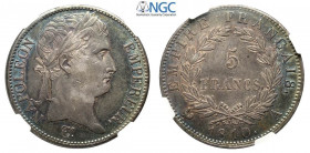 France, Napoleon I Empereur (1804-1814), 5 Francs 1810-A Paris, Ag mm 37 bella patina, in Slab NGC AU58