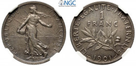 France, Modern Republic, Franc 1901, Ag mm 23 in Slab NGC MS63