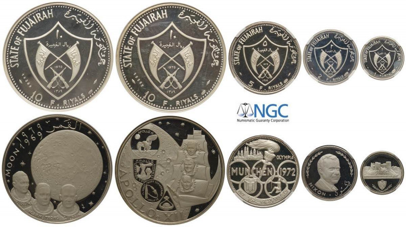 Fujairah, United Arab Emirates, Silver Proof Set 1970 (5), Ag mm 45, 45, 30, 24,...