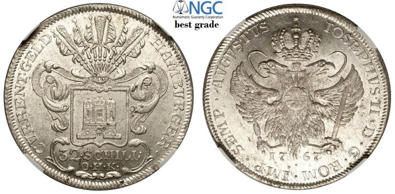 Germany Hamburg, Free City, 32 Schilling (2 Mark, 2/3 Thaler) 1767-OHK, KM-440 A...