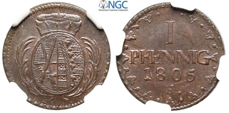 Germany Saxony-Albertine, Friedrich August III, Pfennig 1805-H su C, Cu mm 20 in...