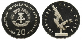 Germany DDR, 20 Mark 1988 Carl Zeiss, Ag mm 33 Proof