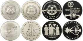 Germany DDR, 20 Silver Mark: 1975 (KM-59), 1977 (KM-66), 1979 Proof (KM-74), 1980 Proof (KM-78). Lotto di 4 monete FDC/Proof