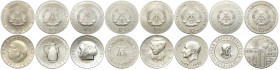 Germany DDR, 10 Silver Mark: 1967 (KM-17.1), 1969 (KM-24), 1970 (KM-27.1), 1971 (KM-31), 1972 (KM-39), 1973 (KM-45), 1974 (KM-51), 1974 (KM-52). Lotto...