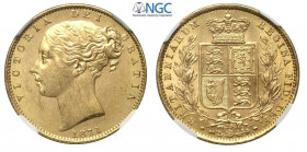 Great Britain, Victoria, Shield Sovereign 1871 die number 25, Au mm 22 alta conservazione per il tipo, in Slab NGC MS62+